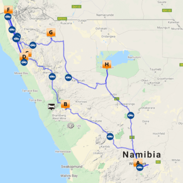 Übersicht Reiseroute Exklusive Safari: Skelettküste und Etosha - Dusty Trails Safaris Namibia & Dusty Car Hire Namibia