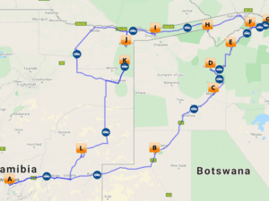 trip map - Botswana and north east Namibia - Dusty Trails Safaris Namibia & Dusty Car Hire Namibia