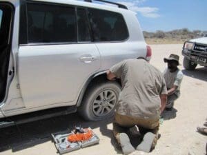 flat tire repair - Dusty Trails Safaris Namibia & Dusty Car Hire Namibia
