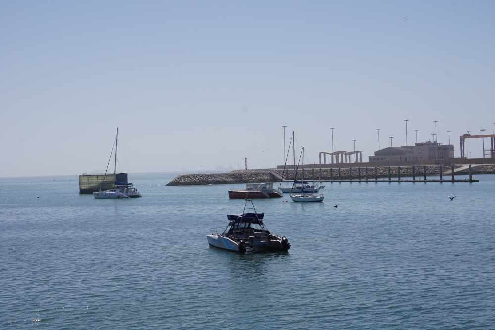 Blick auf die Bucht am Hafen von Walvisbay